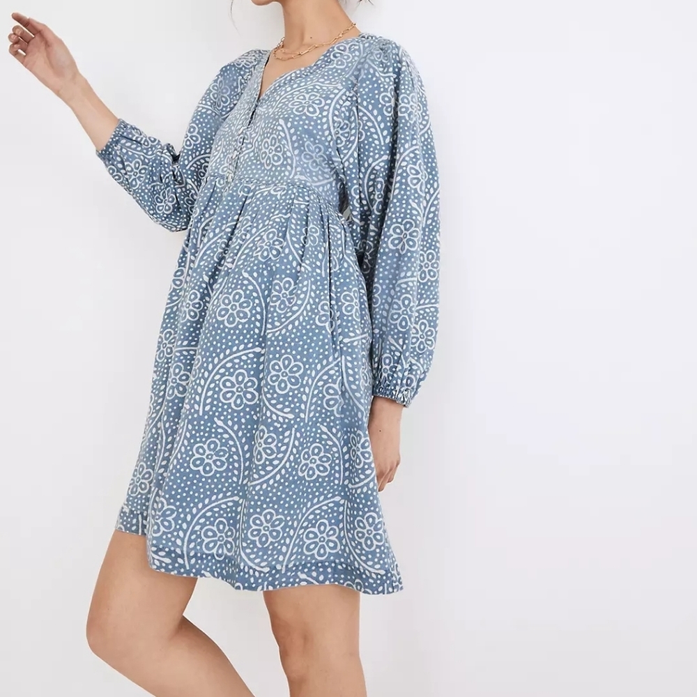 Madewell Bubble-Sleeve Button-Front Mini Dress